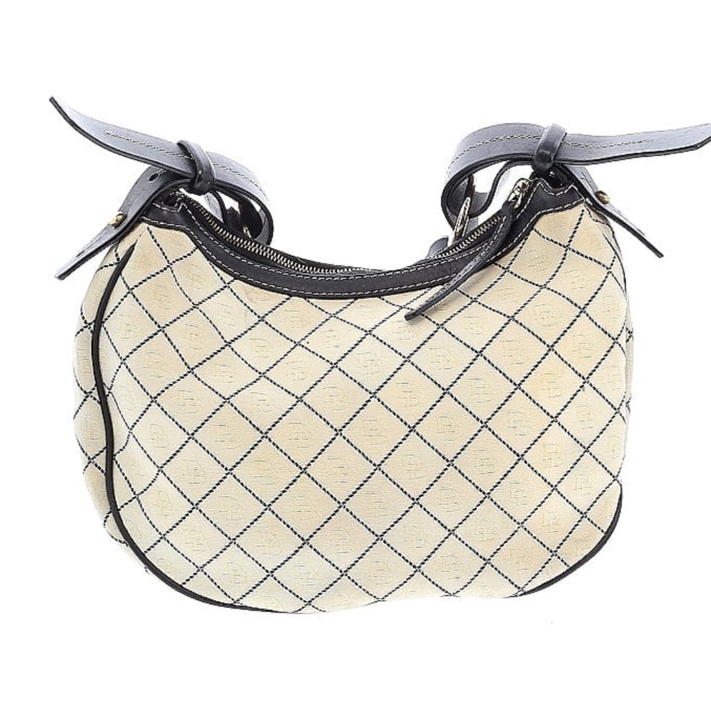 Dooney and Bourke Cream And Black Leather Monogram Hobo Handbag Vintage - Picture 3 of 6